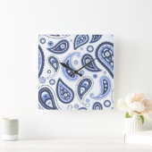 Blauw Paisley Patroon Vierkante Klok (Huis)