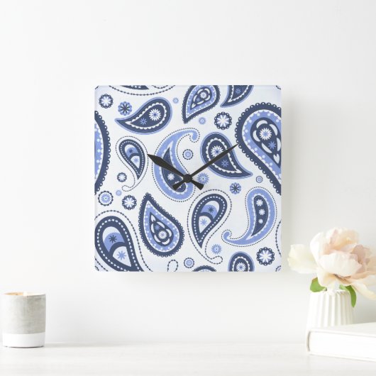 Blauw Paisley Patroon Vierkante Klok (Huis)