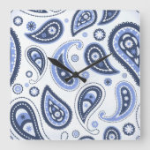Blauw Paisley Patroon Vierkante Klok (Voorkant)