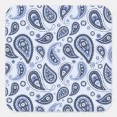 Blauw Paisley Patroon Vierkante Sticker (Voorkant)