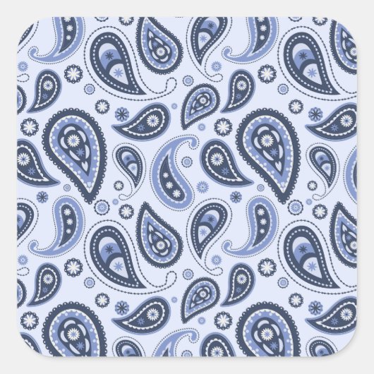 Blauw Paisley Patroon Vierkante Sticker (Voorkant)