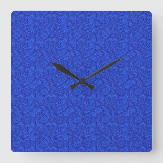 Blauw Paisley Vierkante Klok (Voorkant)