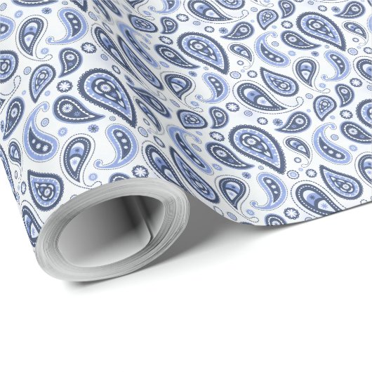 Blauw paisleypatroon cadeaupapier (Rol Hoek)