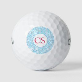 Blauw paisleypatroon en roze monogram golfballen