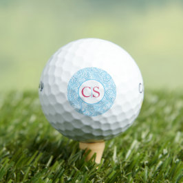 Blauw paisleypatroon en roze monogram golfballen