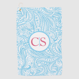 Blauw paisleypatroon en roze monogram golfhanddoek