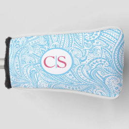 Blauw paisleypatroon en roze monogram golfheadcover