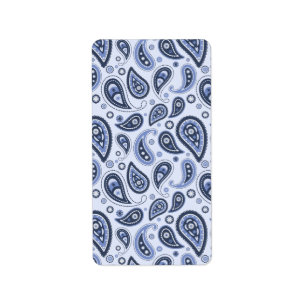 Blauw paisleypatroon etiket
