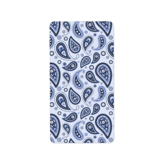 Blauw paisleypatroon etiket (Voorkant)