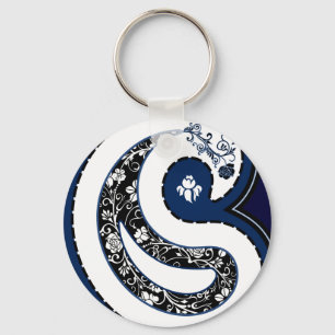 Blauw paisleypatroon roos sleutelhanger