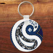 Blauw paisleypatroon  roos sleutelhanger (Voorkant)