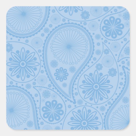Blauw paisleypatroon vierkante sticker (Voorkant)