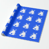 Blauw pakpapier met belmotief (Uitgerold)