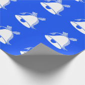 Blauw pakpapier met belmotief (Hoek)