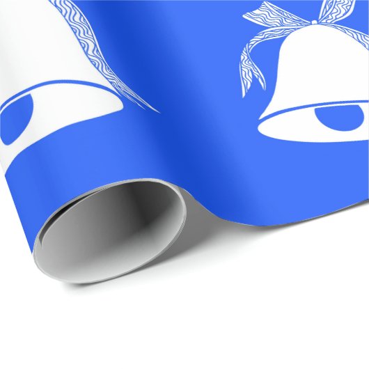 Blauw pakpapier met belmotief (Rol Hoek)