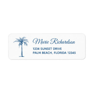 Blauw Palm Beach Huwelijksretouradres Etiket