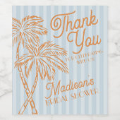 Blauw Palm Spring Pastelkleurige Strand Bruiloft F Wijn Etiket (Enkel label)