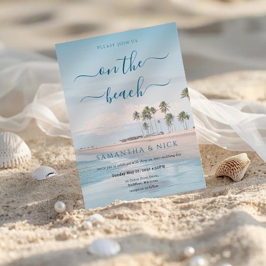 Blauw Palmboom Strand Bruiloft Kaart