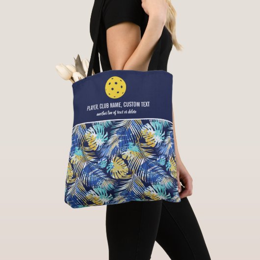 Blauw palmboompatroon Aangepast Pickleball Paddle Tote Bag (Dichtbij)