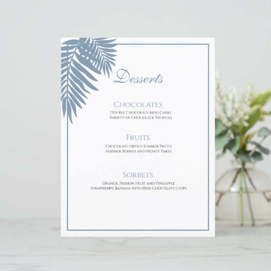 Blauw Palmhuwelijk 8.5x11  Dessert Menu (Staand voorkant)