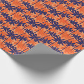 Blauw palmsilhouet, oranje achtergrond cadeaupapier (Hoek)