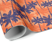 Blauw palmsilhouet, oranje achtergrond cadeaupapier (Rol Hoek)