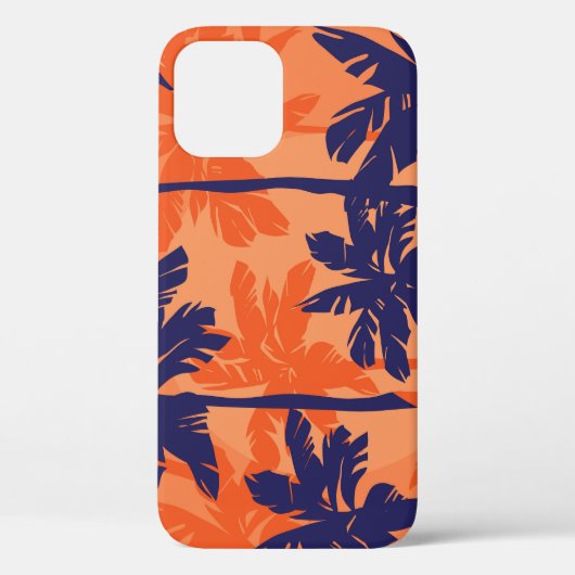 Blauw palmsilhouet, oranje achtergrond Case-Mate iPhone case (Achterkant)