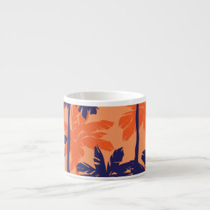 Blauw palmsilhouet, oranje achtergrond espresso kop