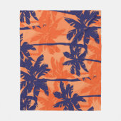 Blauw palmsilhouet, oranje achtergrond fleece deken (Voorkant)