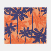 Blauw palmsilhouet, oranje achtergrond fleece deken (Voorkant (Horizontaal))