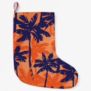 Blauw palmsilhouet, oranje achtergrond kleine kerstsok