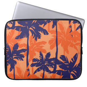 Blauw palmsilhouet, oranje achtergrond laptop sleeve