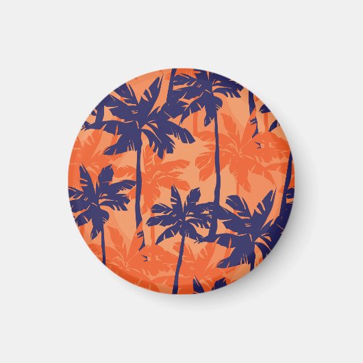 Blauw palmsilhouet, oranje achtergrond magneet (Voorkant)