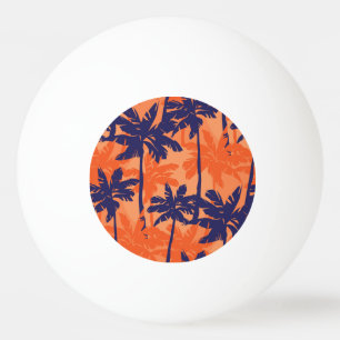 Blauw palmsilhouet, oranje achtergrond pingpongbal