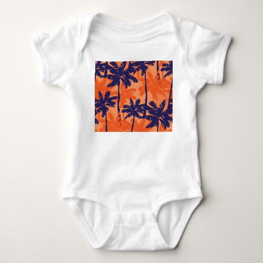 Blauw palmsilhouet, oranje achtergrond romper (Voorkant)