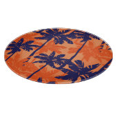 Blauw palmsilhouet, oranje achtergrond snijplank (Hoek)