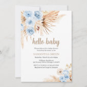Blauw Pampagras Boho Baby Shower Kaart (Voorkant)