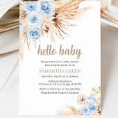 Blauw Pampagras Boho Baby Shower Kaart