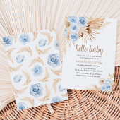 Blauw Pampagras Boho Baby Shower Kaart