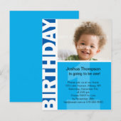 Blauw paneel 1e verjaardag uitnodiging briefkaart (Voorkant / Achterkant)