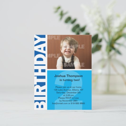 Blauw paneel 2e verjaardag Uitnodiging (Staand voorkant)