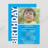 Blauw paneel 3e verjaardag uitnodiging (Voorkant / Achterkant)