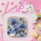 Blauw Pansies Muziekblad Papieren Bordje (Feest)