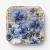 Blauw Pansies Muziekblad Papieren Bordje (Voorkant)