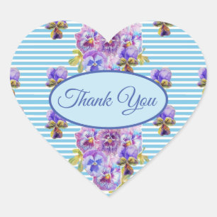 Blauw Pansy Bloem Bloem Dank u Patroon Hart Sticker