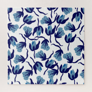 Blauw Pansy Floral: met de hand getekend naadloos. Legpuzzel
