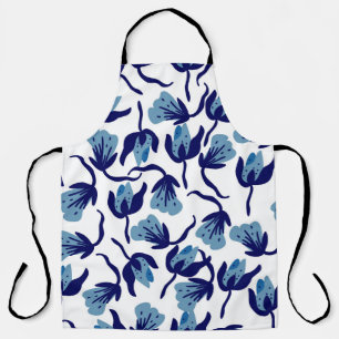 Blauw Pansy Floral: met de hand getekend naadloos. Schort