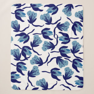 Blauw Pansy Floral: met de hand getekend naadloos. Sherpa Deken