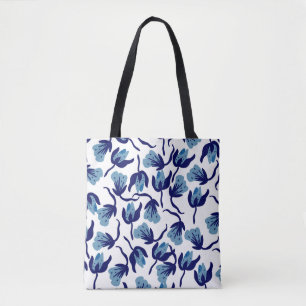 Blauw Pansy Floral: met de hand getekend naadloos. Tote Bag