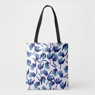 Blauw Pansy Floral: met de hand getekend naadloos. Tote Bag